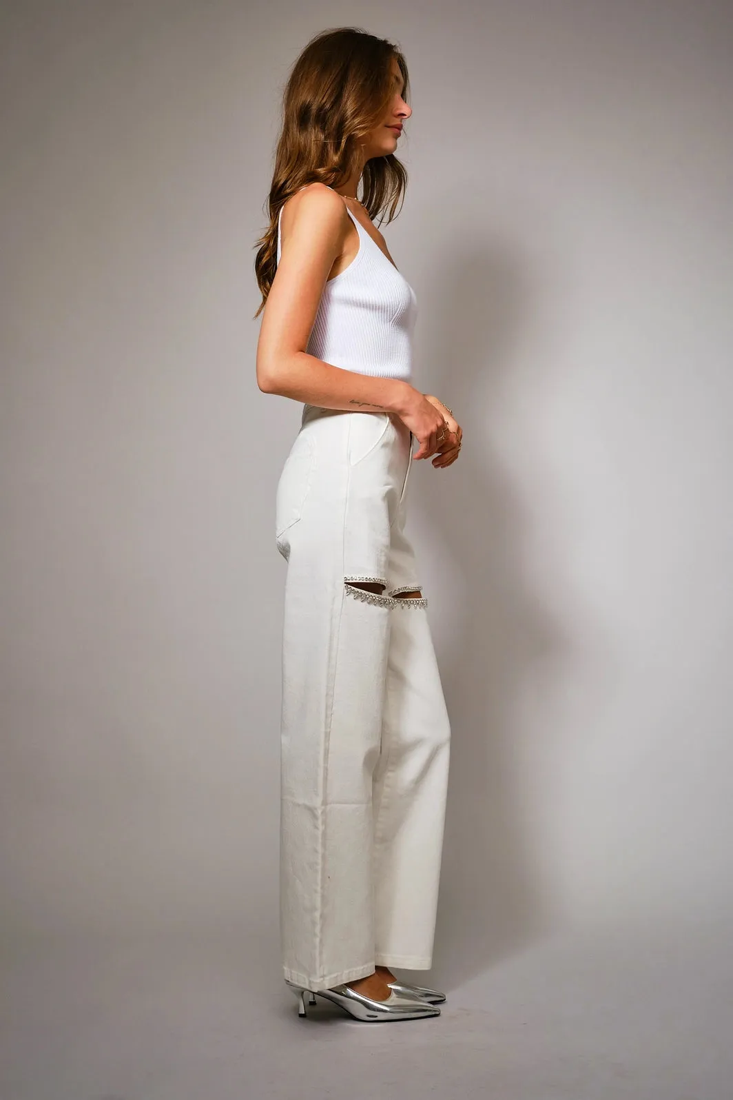 FINAL SALE!! The Nikki Denim Rhinestone Jean in White sold by Glitzy Bella product image thumbnail 5