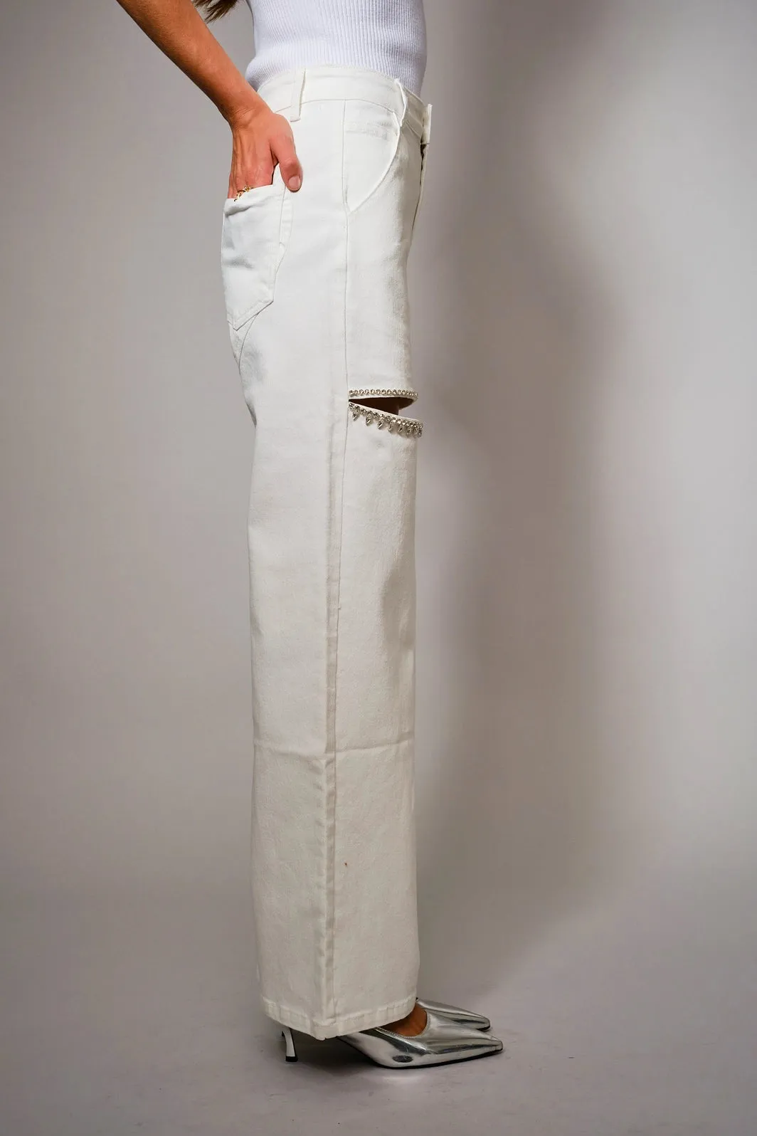 FINAL SALE!! The Nikki Denim Rhinestone Jean in White sold by Glitzy Bella product image thumbnail 3