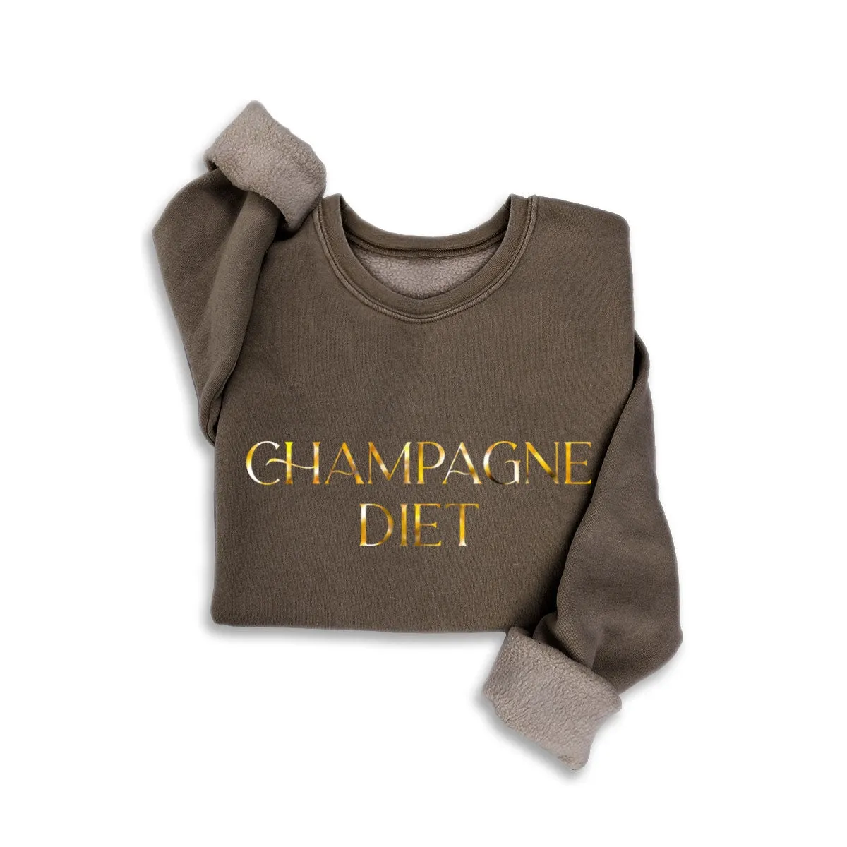 "Champagne Diet" Sweatshirt in Mineral Brown sold by Glitzy Bella