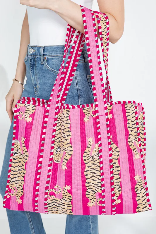 DOORBUSTER!! Tiger Print Reversible Tote in Pink sold by Glitzy Bella