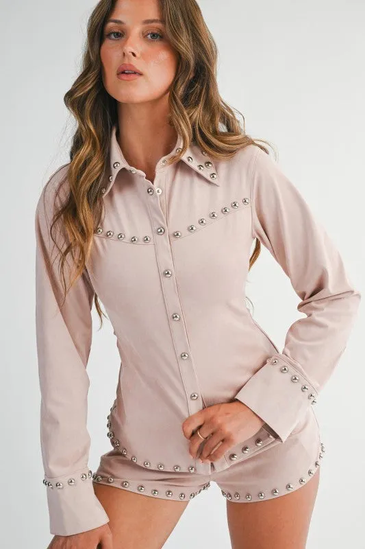 FINAL SALE!! Suede Studded Button Down Top in Blush made by Glitzy Bella
