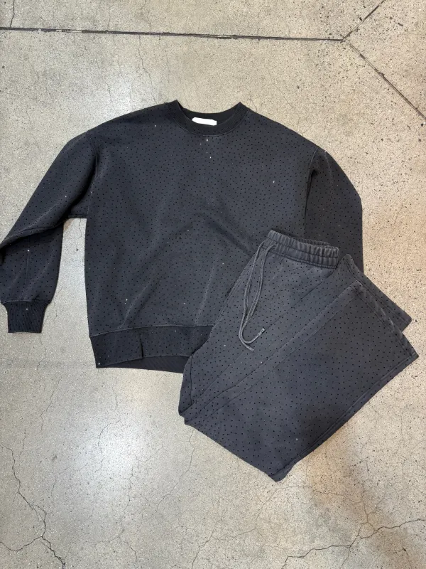 NEW!! "Off Duty" Rhinestone Sweatpants in Black sold by Glitzy Bella