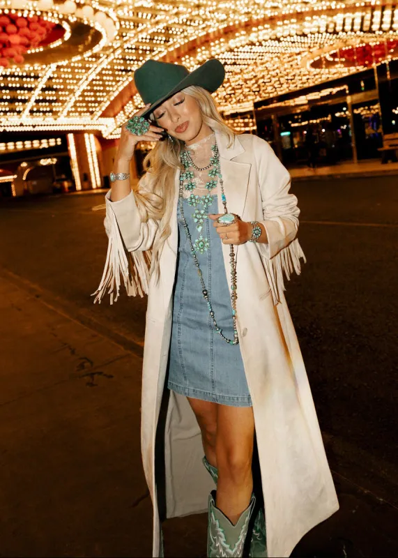 NEW!! "Sierra" Fringe Maxi Jacket in Cream made by Glitzy Bella
