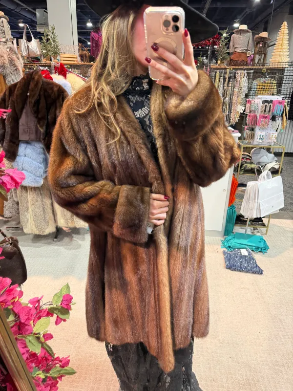 #S13 Vintage Brown Mink 7/8 Coat - Size Medium/Large sold by Glitzy Bella