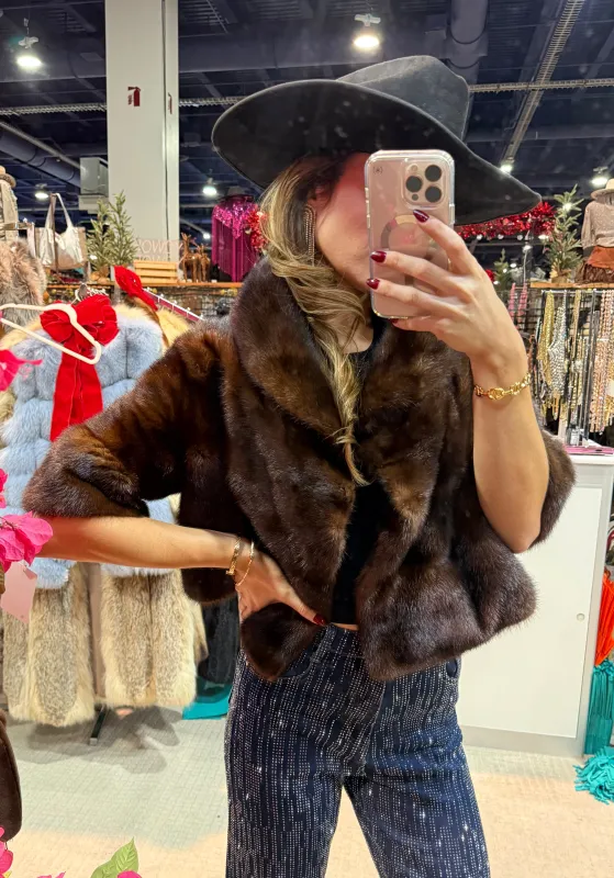 #147 Vintage Mahogany Mink Crop Fur Jacket Size Small sold by Glitzy Bella