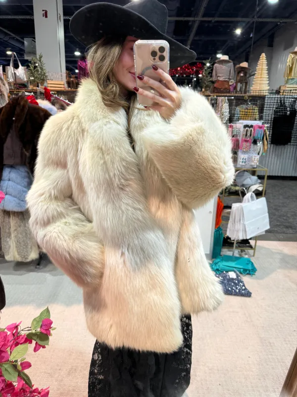 #166 Vintage White Fox Jacket Size Medium/Large sold by Glitzy Bella