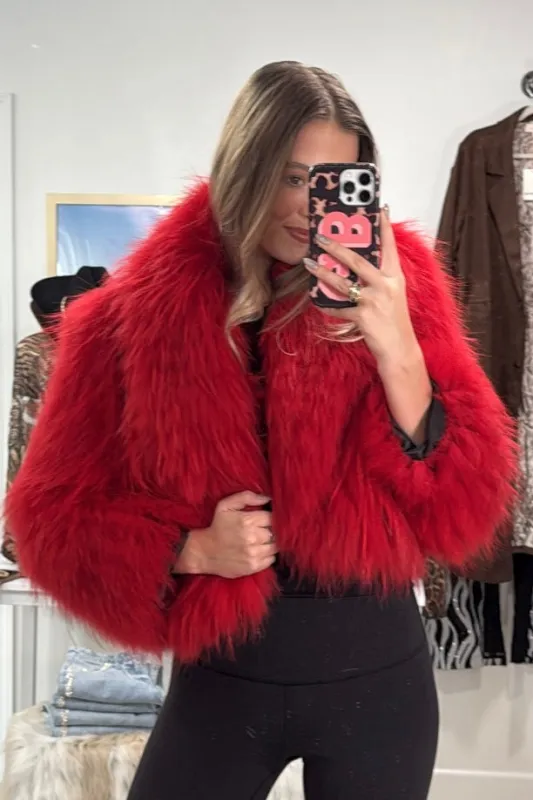 #43 Vintage Dyed Red Cropped Fox Fur Jacket sold by Glitzy Bella