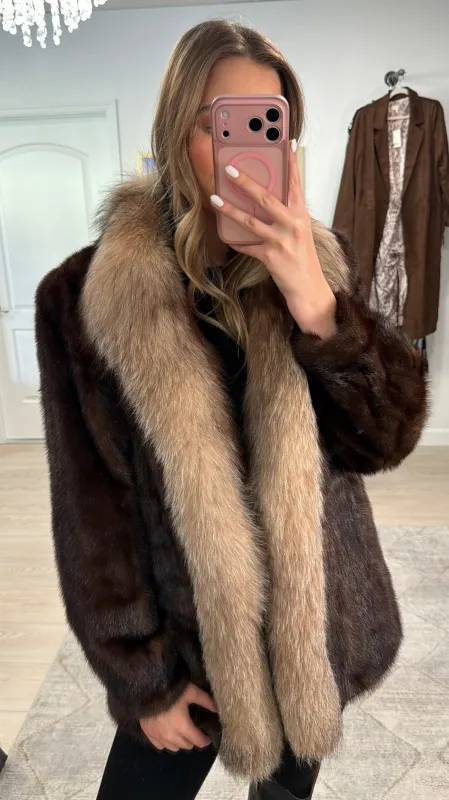 #GB7 Vintage Mahogany Mink and Crystal Fox Tuxedo Jacket sold by Glitzy Bella