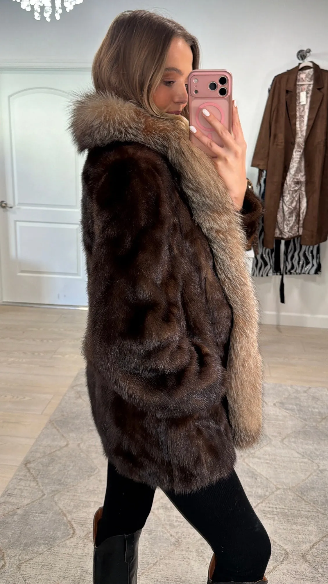 #GB7 Vintage Mahogany Mink and Crystal Fox Tuxedo Jacket sold by Glitzy Bella product image thumbnail 2