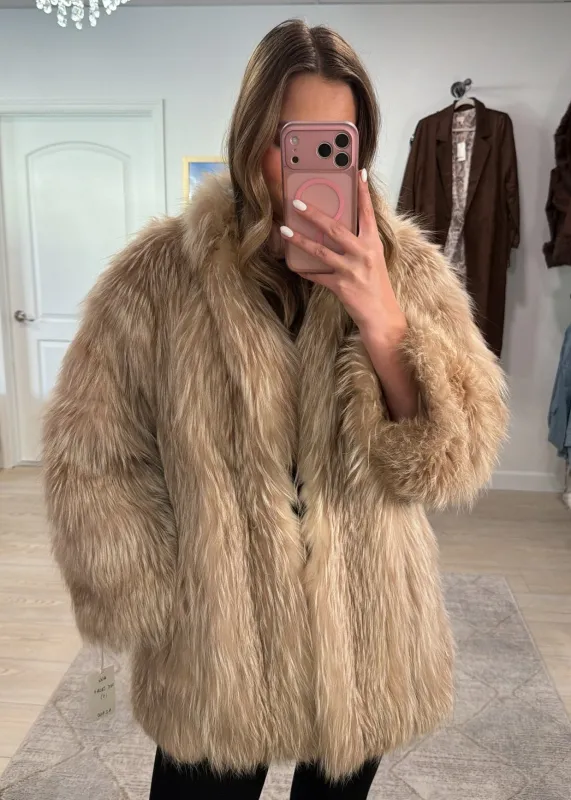 #GB6 Vintage Beige Fox Jacket sold by Glitzy Bella