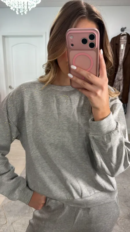 NEW!! "Out Of Office" Rhinestone Lounge Set in Grey sold by Glitzy Bella