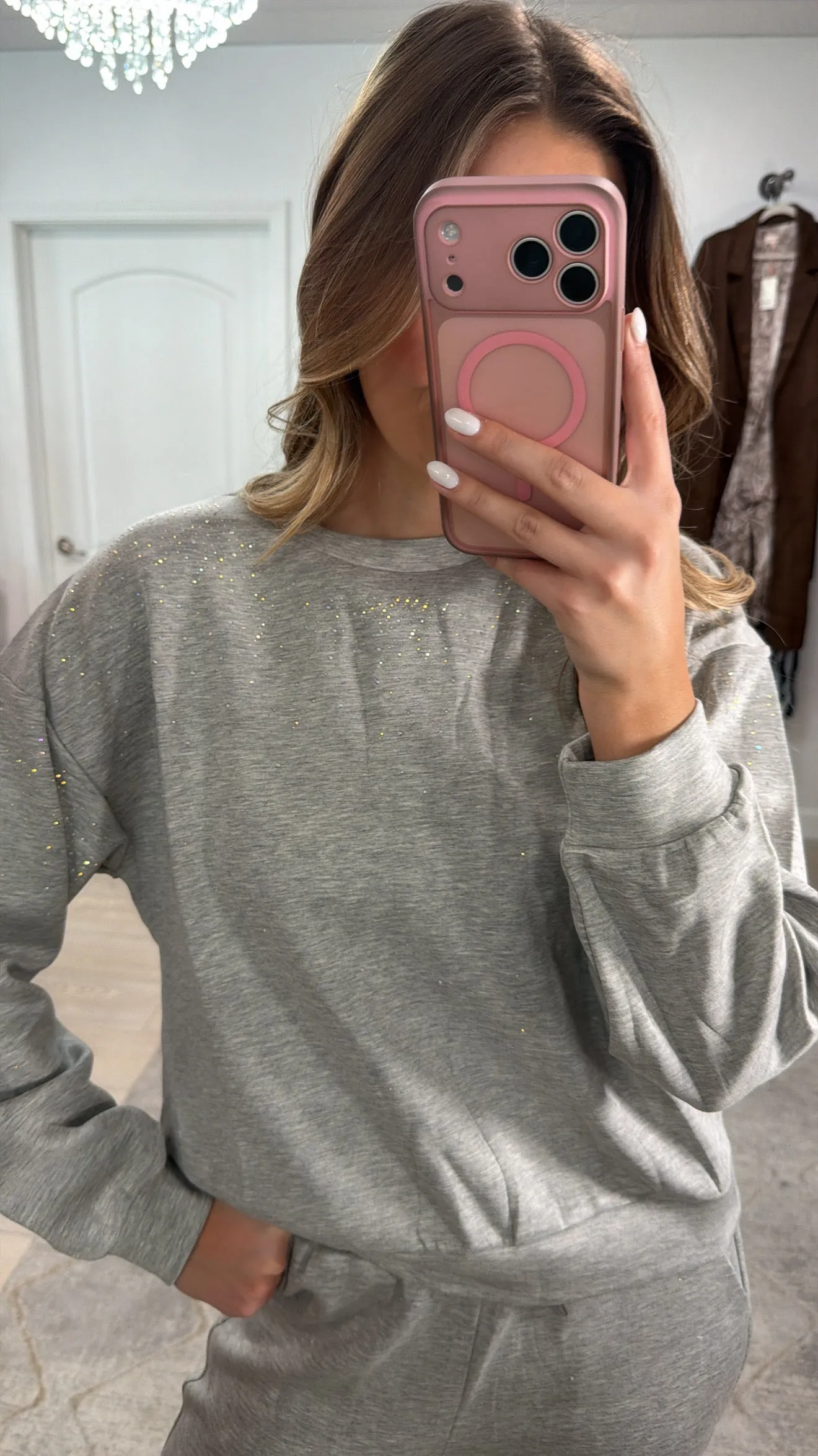 NEW!! "Out Of Office" Rhinestone Lounge Set in Grey sold by Glitzy Bella