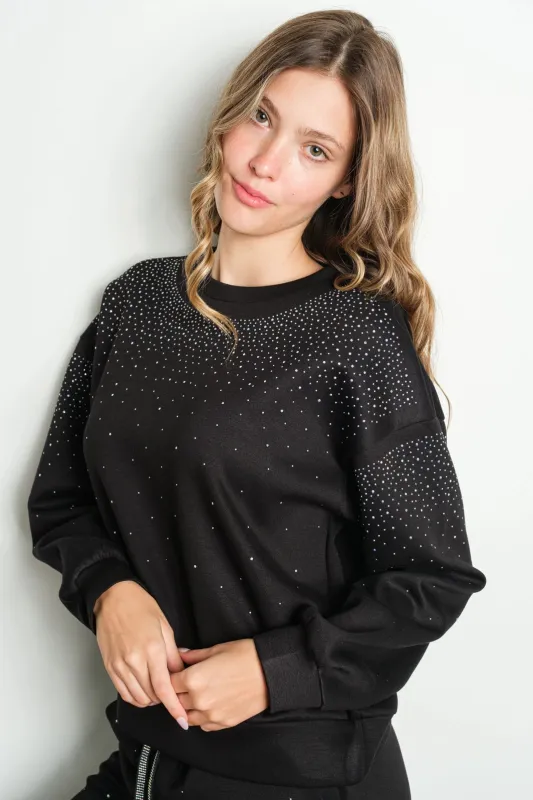 NEW!! "Out Of Office" Rhinestone Lounge Set in Black sold by Glitzy Bella