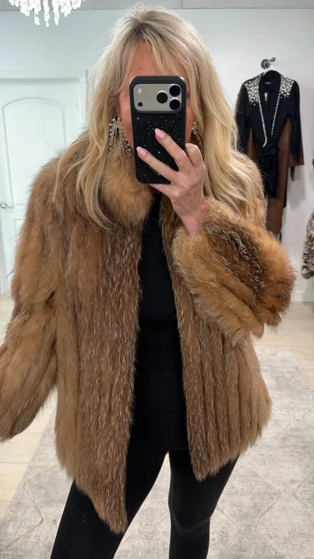 #GB46 Vintage Crystal Fox Jacket Size sold by Glitzy Bella