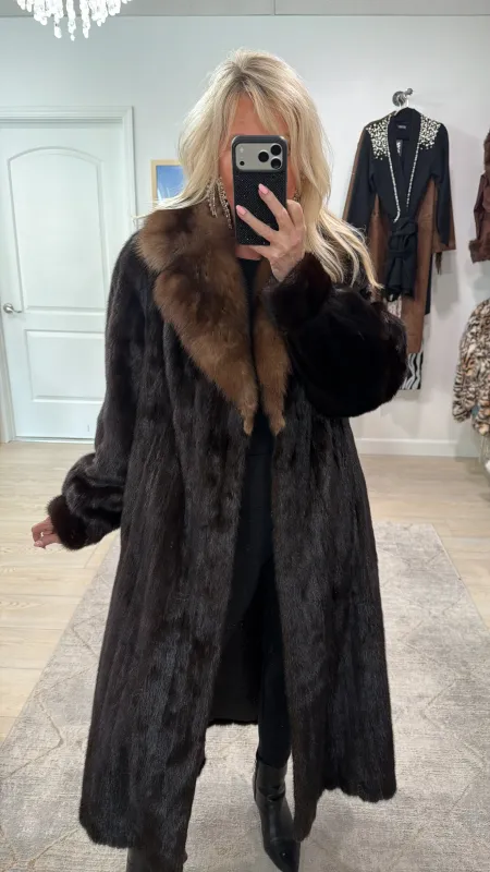 #GB43 Vintage Mahogany Mink and SABLE Collar Coat Size L/XL sold by Glitzy Bella
