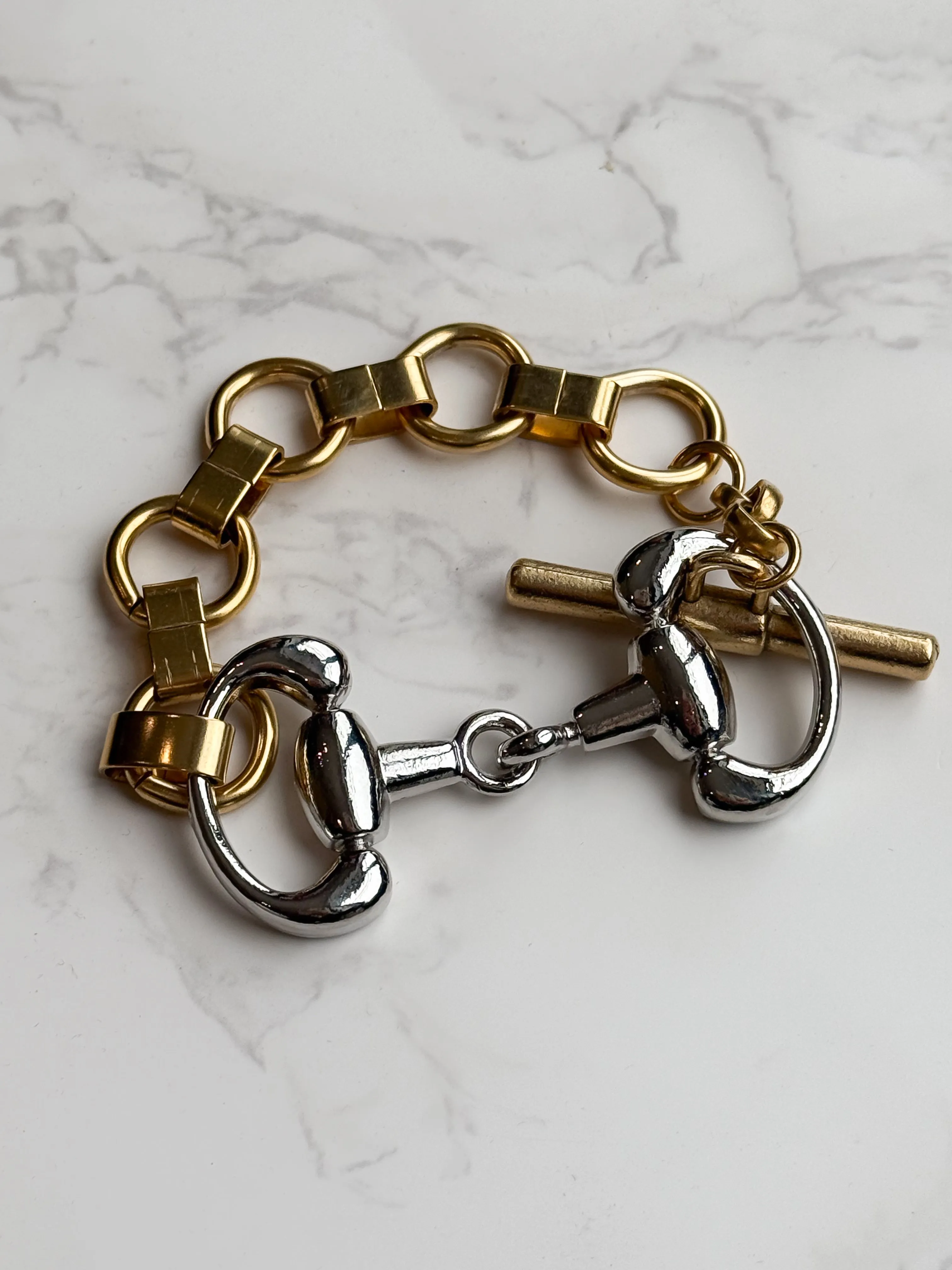 NEW!! Two Tone Horsebit Toggle Bracelet sold by Glitzy Bella