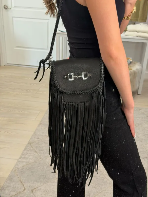 Horsebit Fringe Leather Crossbody Purse made by Glitzy Bella