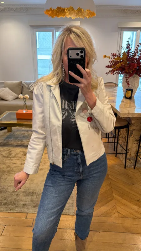 NEW!! Vintage Kenzo White Leather Embroidered Jacket - Size Small sold by Glitzy Bella