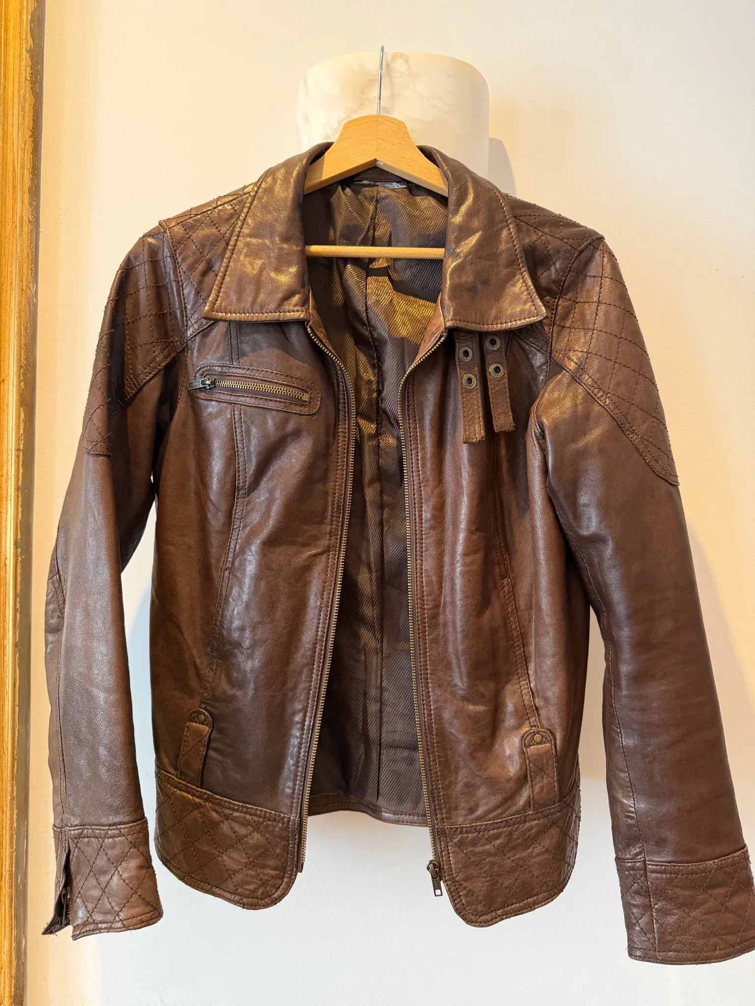 Vintage Brown Leather Quilted Jacket Size XS sold by Glitzy Bella product image thumbnail 2