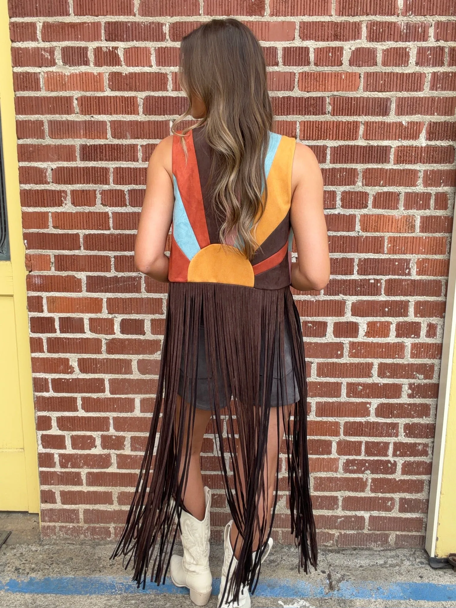 NEW!! "Desert Sun" Suede Fringe Vest in Brown sold by Glitzy Bella product image thumbnail 2