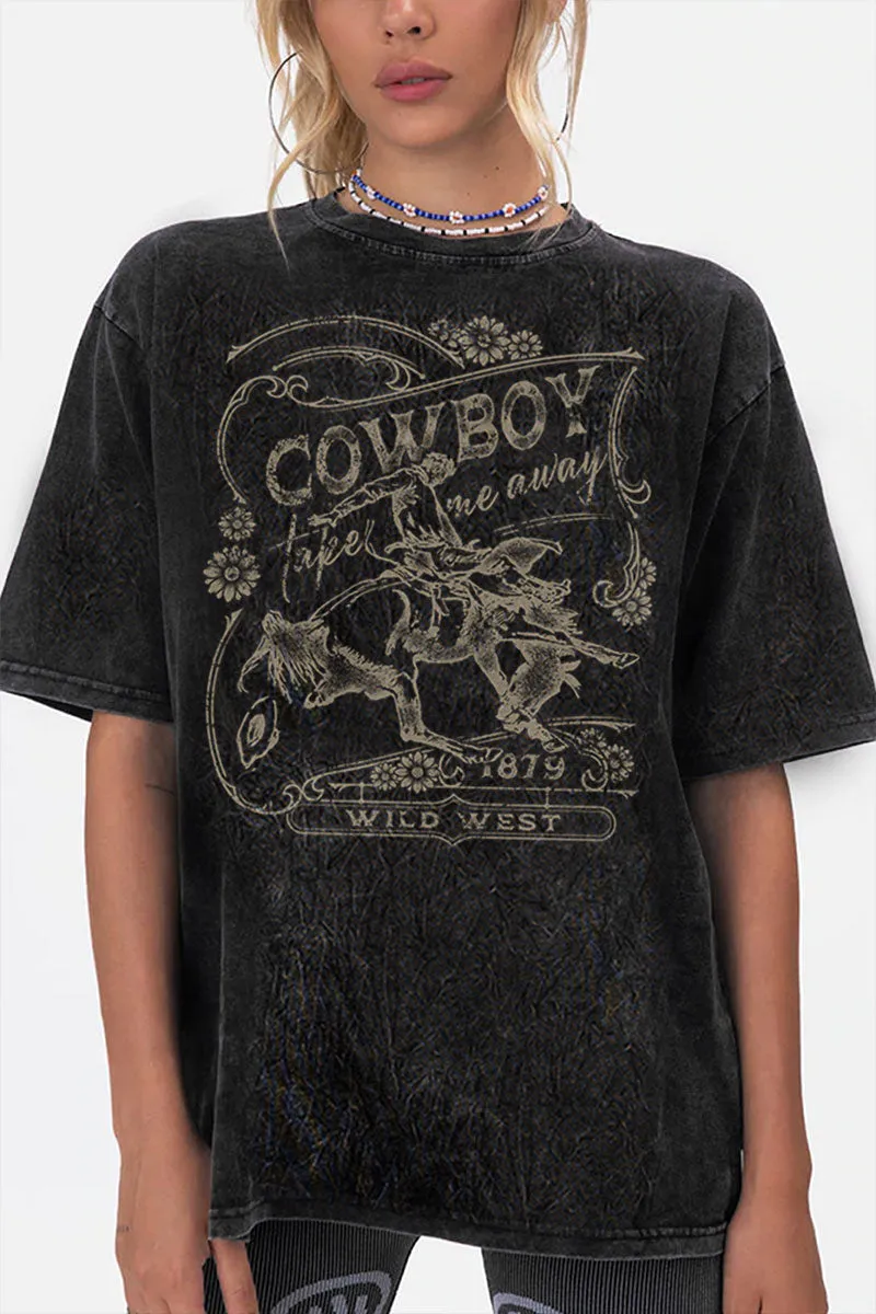 Wild West Graphic Tee in Washed Black sold by Glitzy Bella