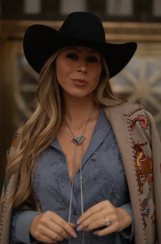 NEW!! Authentic Vintage "Shaley" Triangle Pendant Bolo Tie and Belt sold by Glitzy Bella