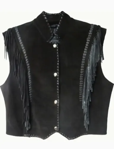 NEW!! Suede and Leather Fringe Vest in Black sold by Glitzy Bella
