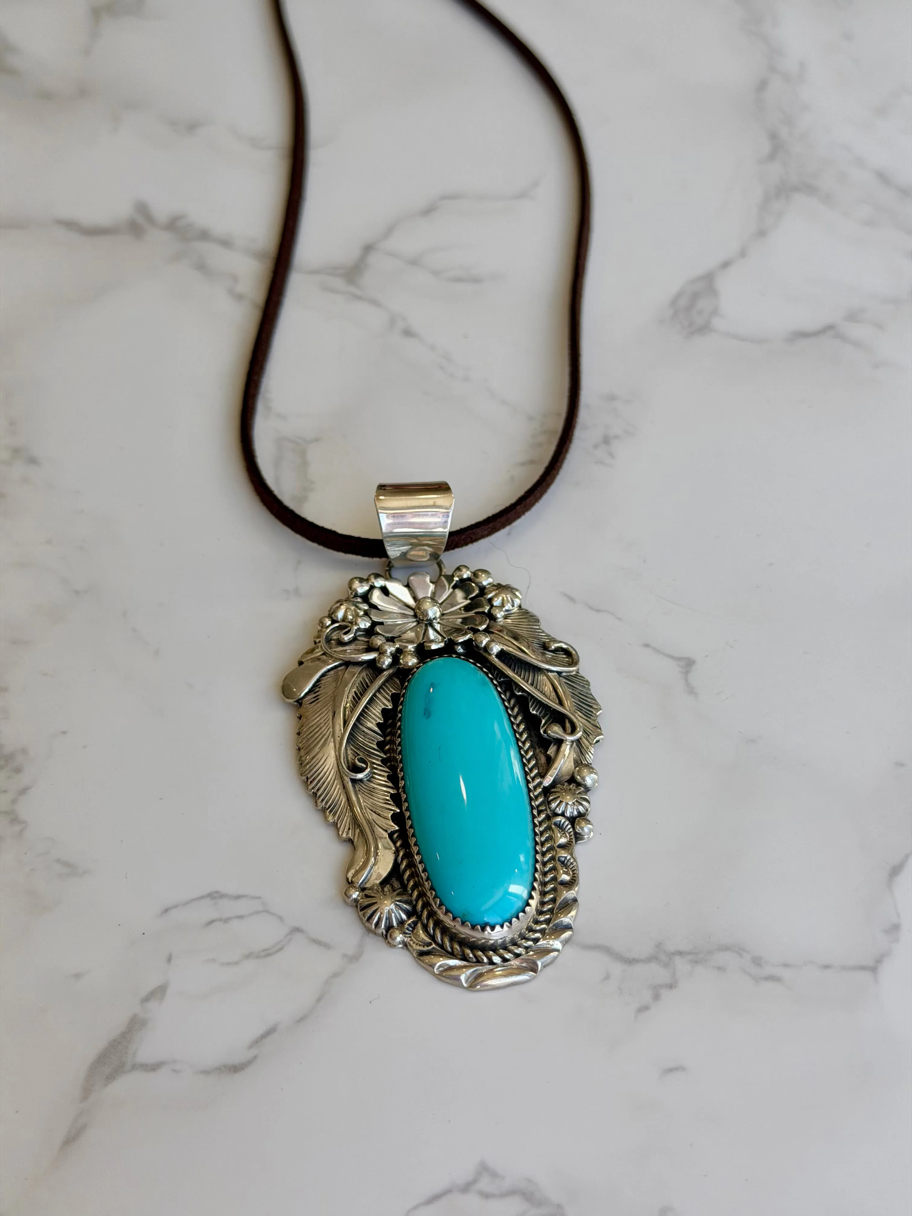 NEW!! The “Sedona" Kingman Turquoise and Sterling Silver Necklace sold by Glitzy Bella