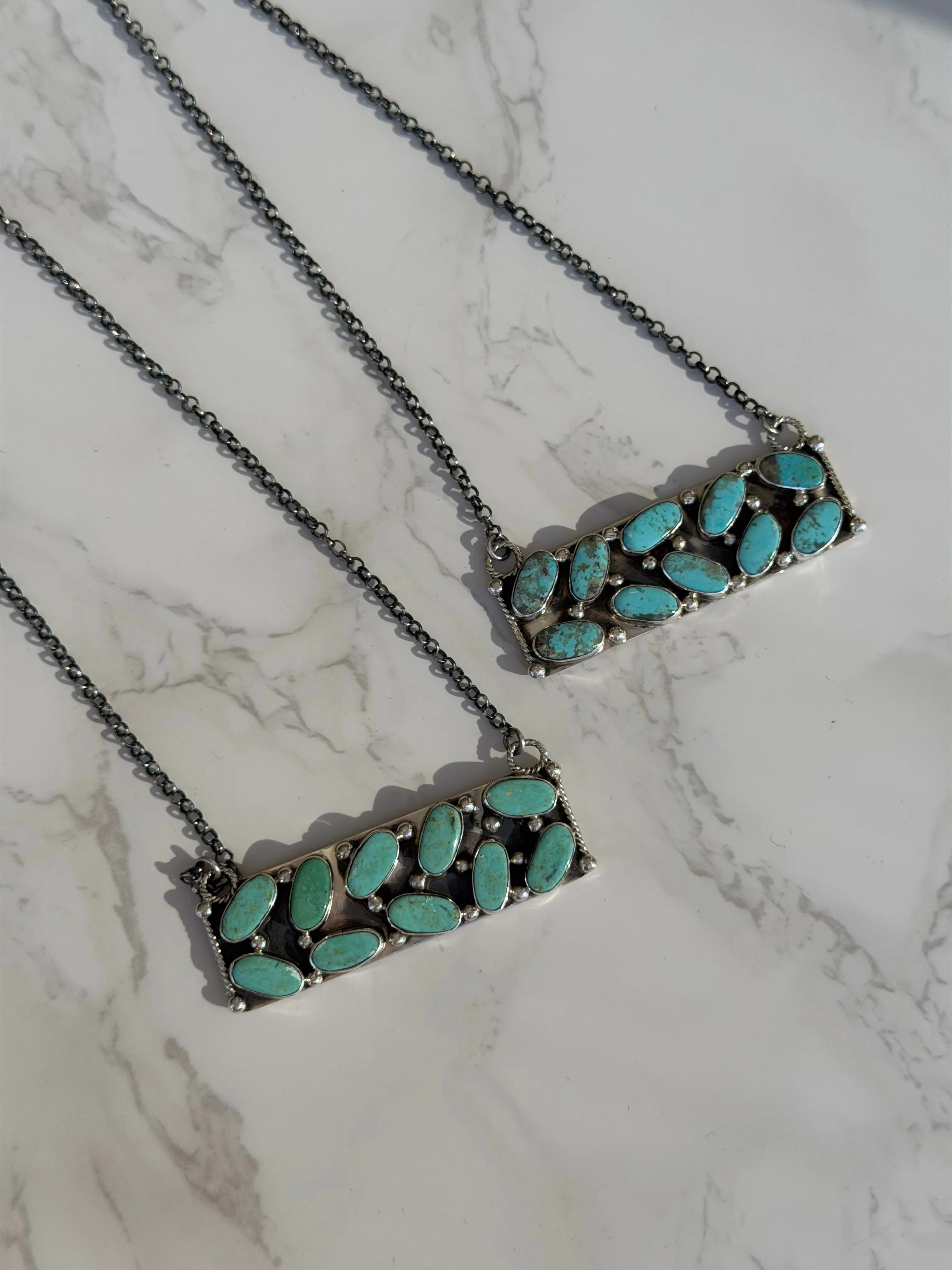 The “Aspen" Kingman Turquoise and Sterling Silver Necklace sold by Glitzy Bella