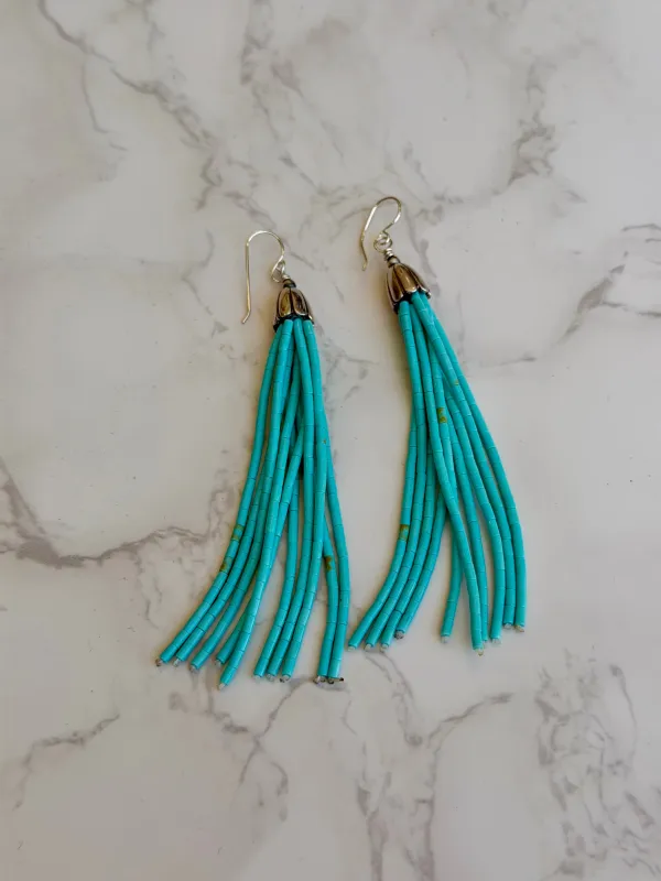 "Blair" Turquoise Tassel Earring made by Glitzy Bella