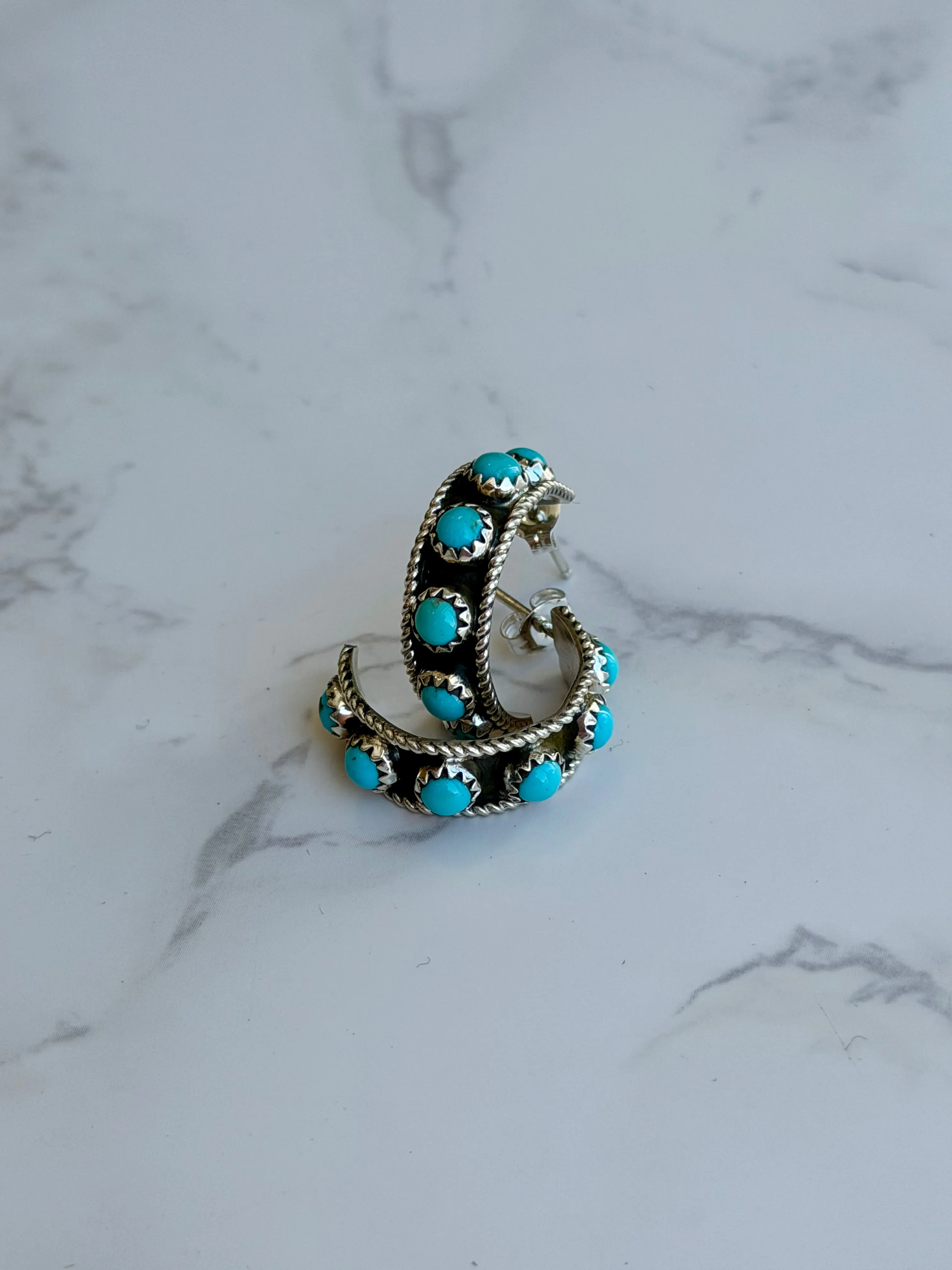 "River" Kingman Turquoise Hoop Earrings sold by Glitzy Bella