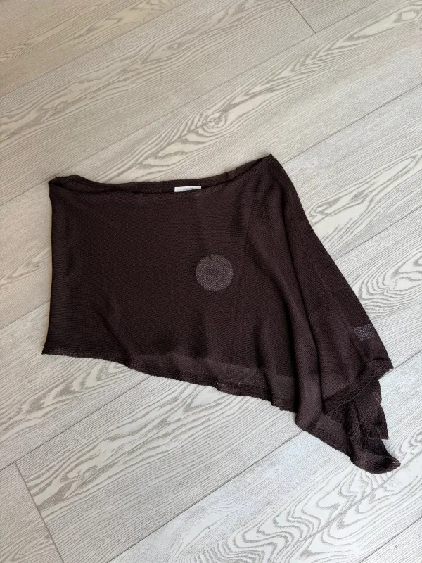 "Solei" Knit Asymmetric Poncho in Brown made by Glitzy Bella