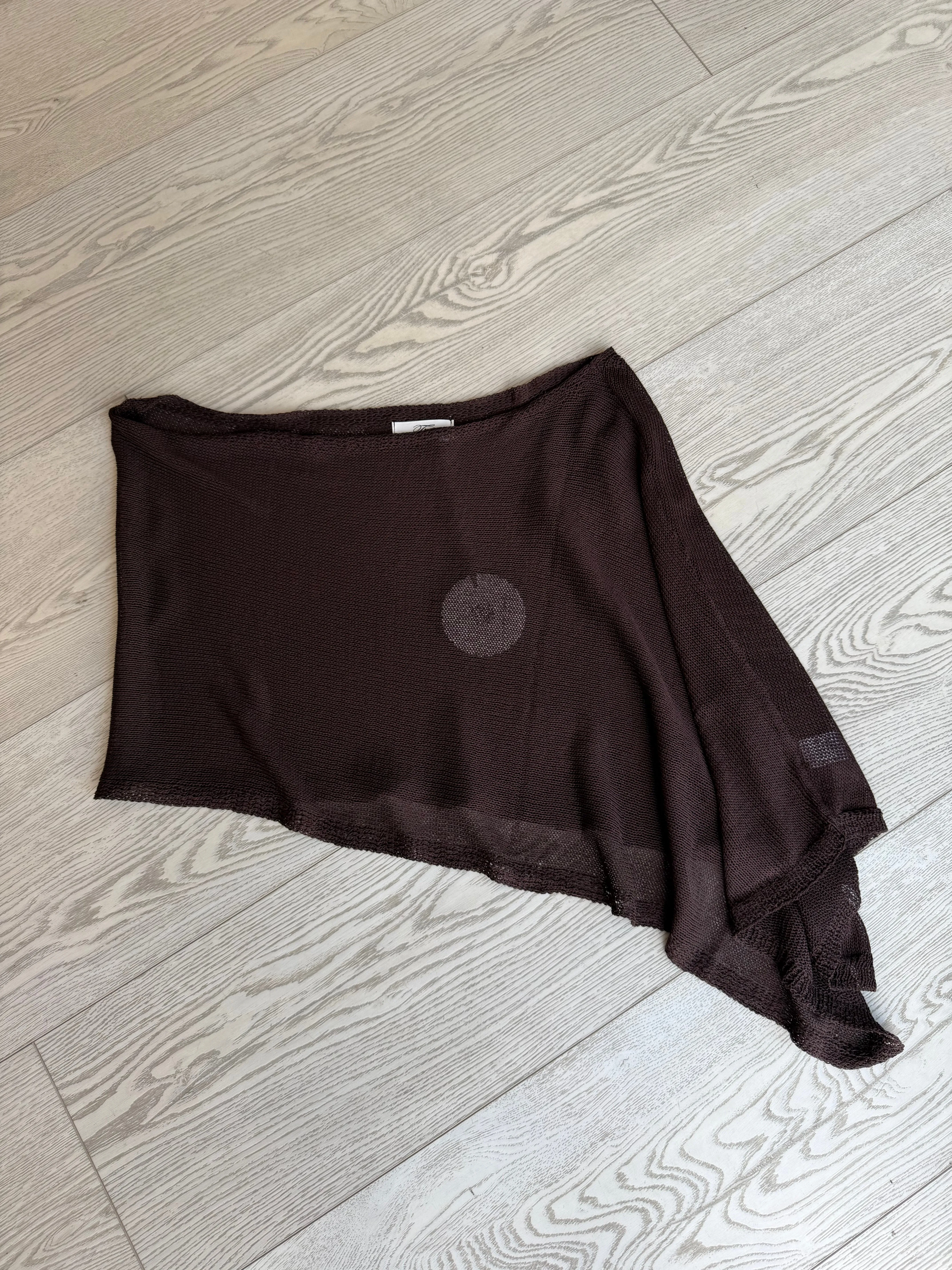 "Solei" Knit Asymmetric Poncho in Brown sold by Glitzy Bella
