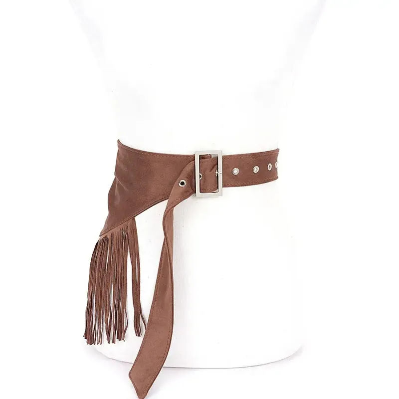 "Saddle Club" Fringe Wrap Belt in Brown made by Glitzy Bella