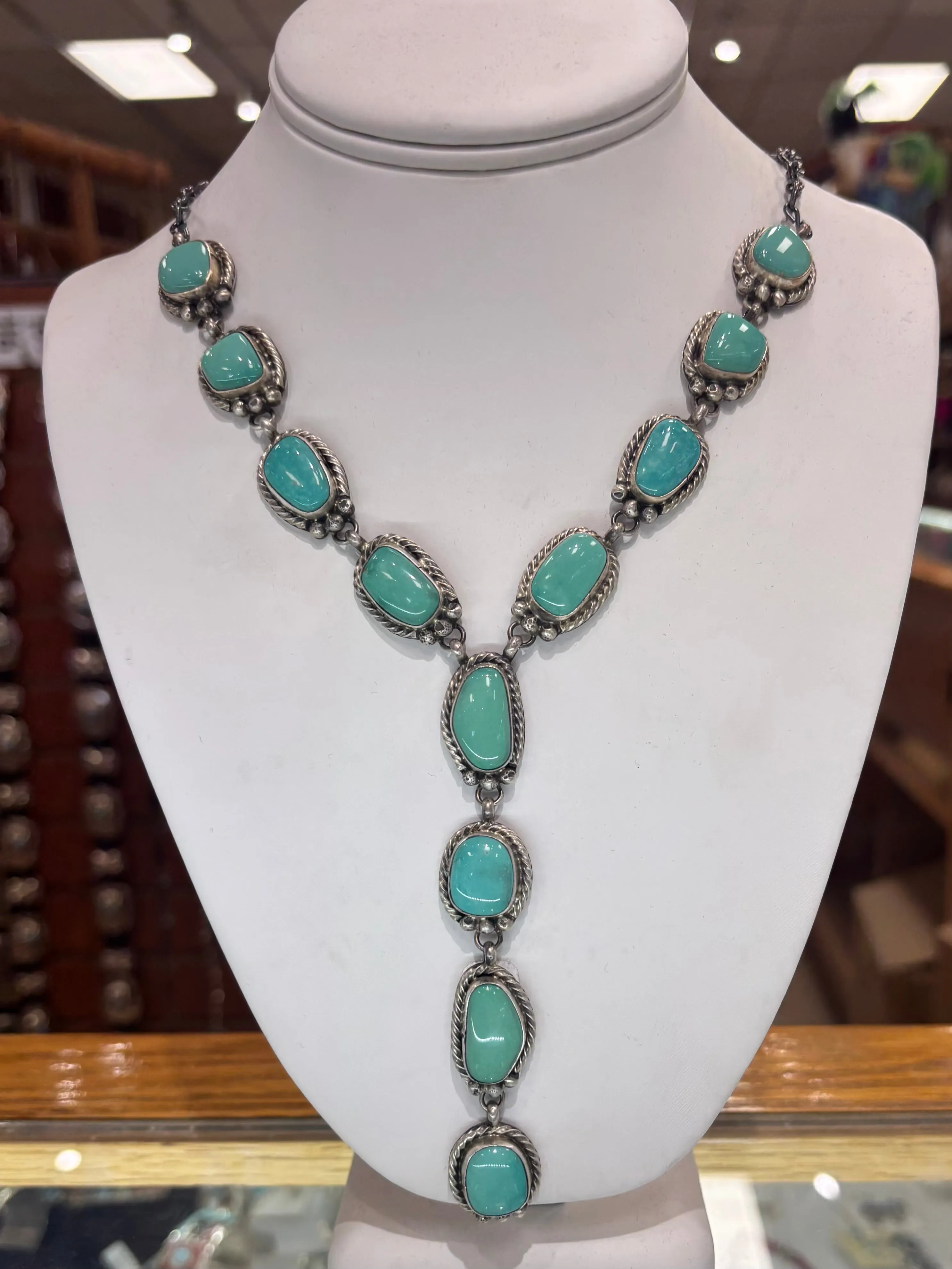 NEW!! The “Elan" Kingman Turquoise and Sterling Silver Necklace sold by Glitzy Bella