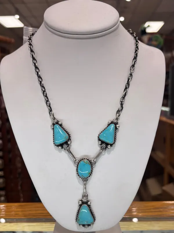 The “Leotie" Kingman Turquoise and Sterling Silver Necklace made by Glitzy Bella