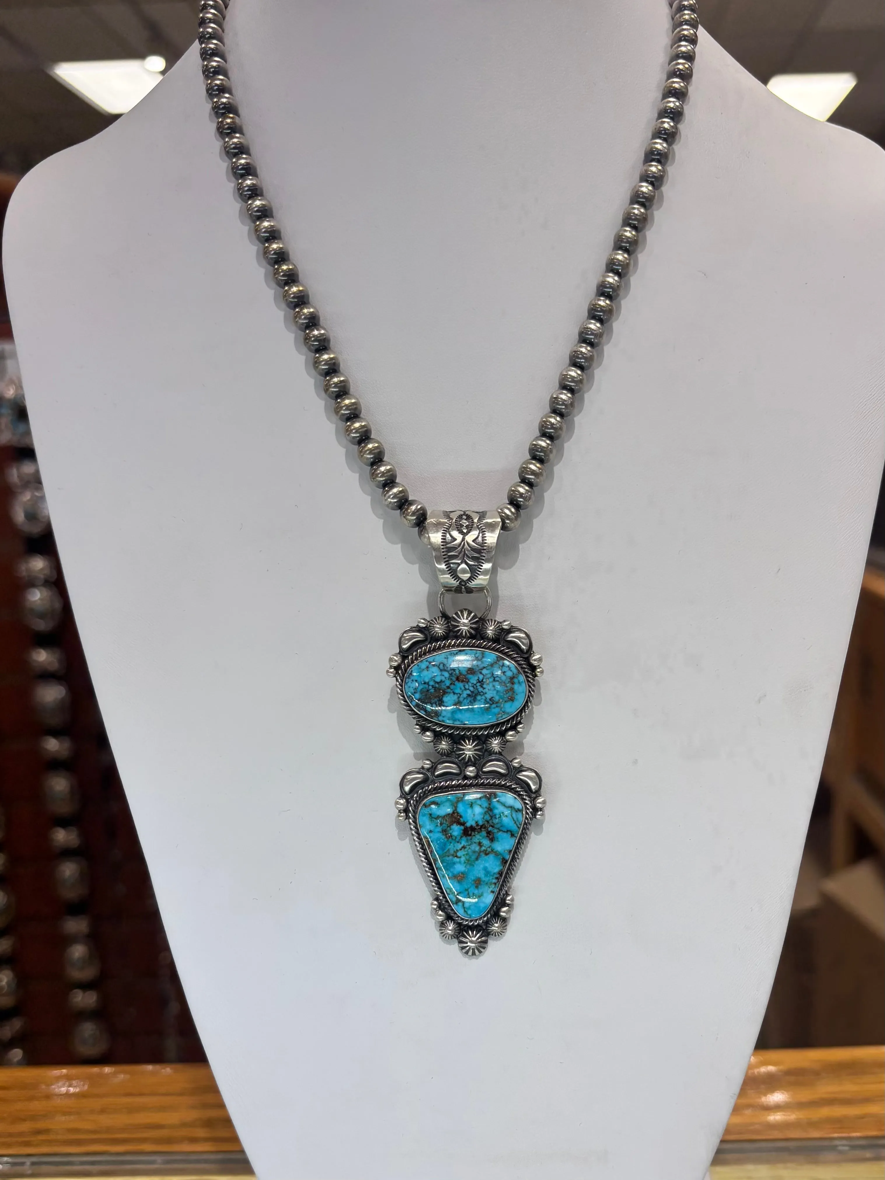 The “Shiloh" Kingman Turquoise and Sterling Silver Necklace sold by Glitzy Bella