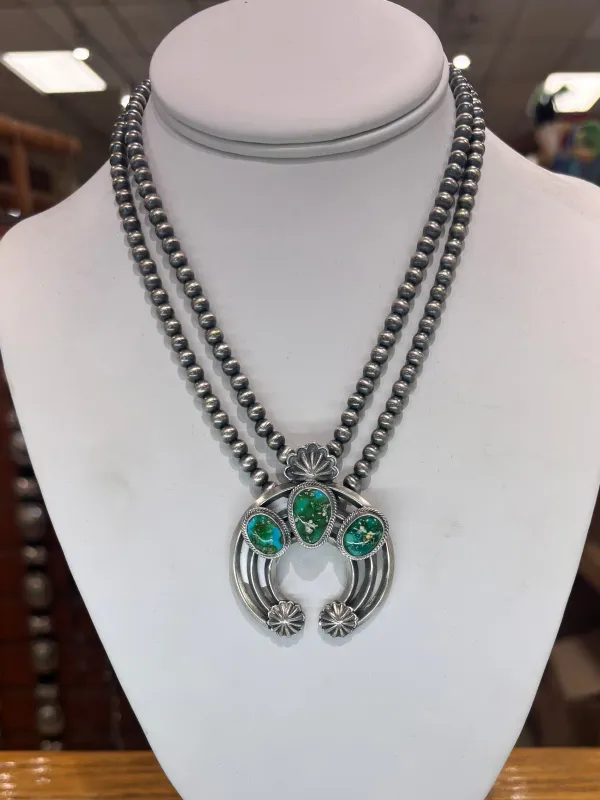 The “Winona" Kingman Turquoise and Sterling Silver Necklace made by Glitzy Bella