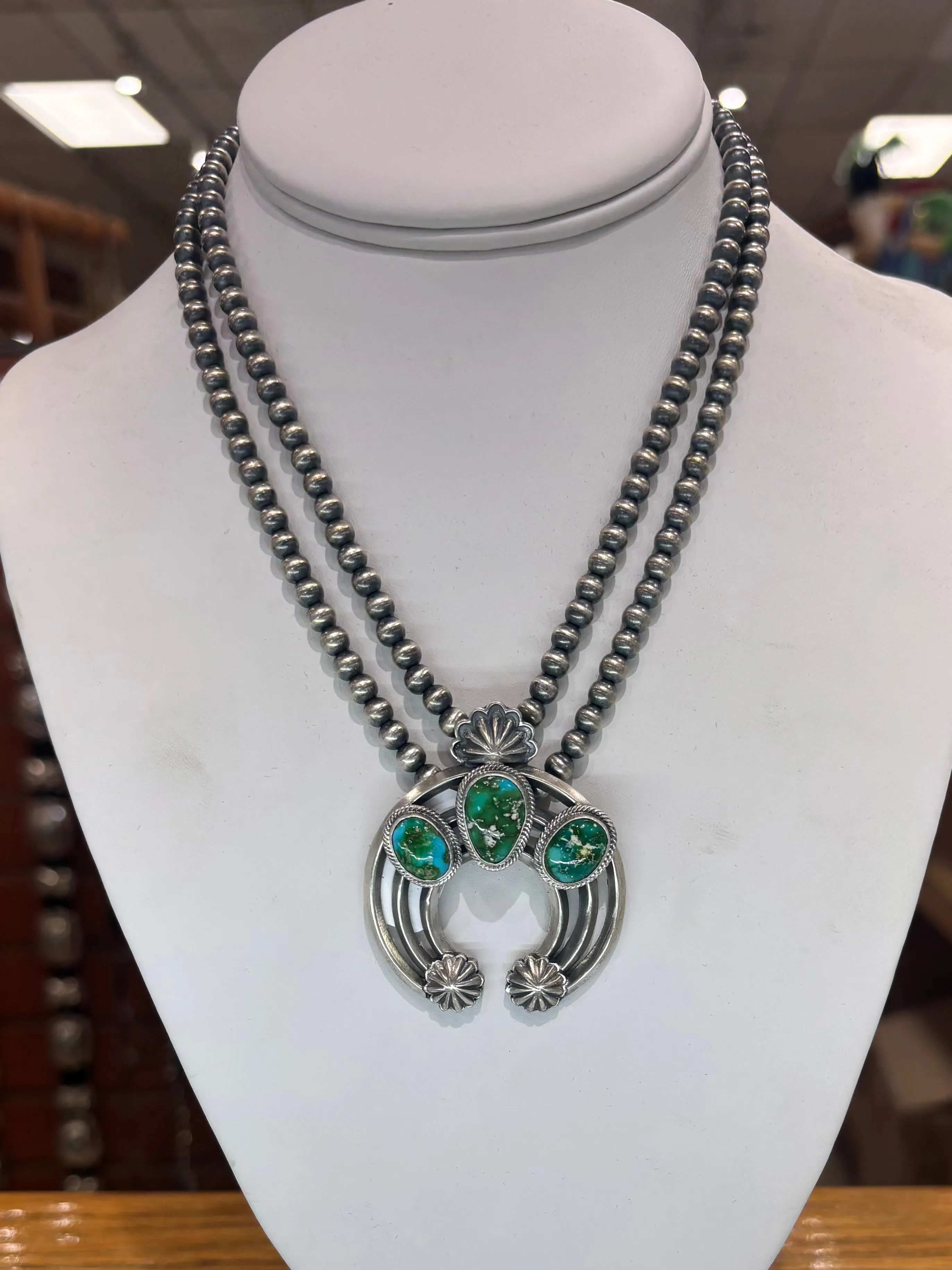 The “Winona" Kingman Turquoise and Sterling Silver Necklace sold by Glitzy Bella