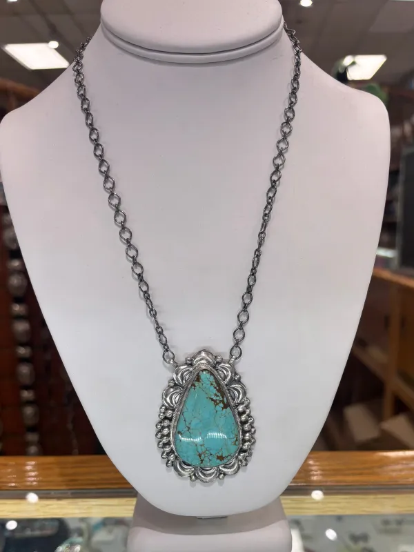 The “Dakota" Kingman Turquoise and Sterling Silver Necklace made by Glitzy Bella