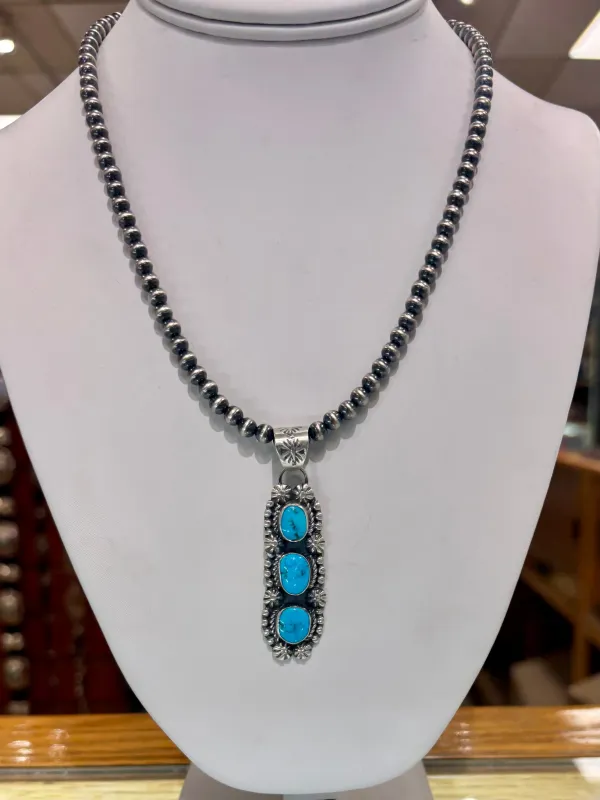 The “Arizona" Kingman Turquoise and Sterling Silver Necklace made by Glitzy Bella