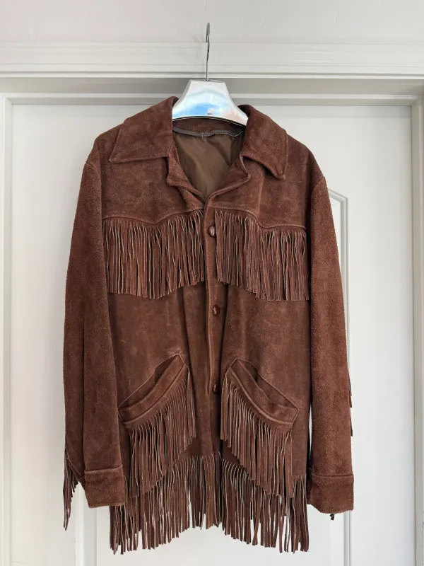 NEW!! Vintage Brown Suede Fringe Jacket Size XL made by Glitzy Bella
