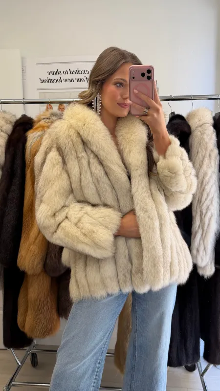 #15 Vintage Blue Fox Jacket Size S/M made by Glitzy Bella