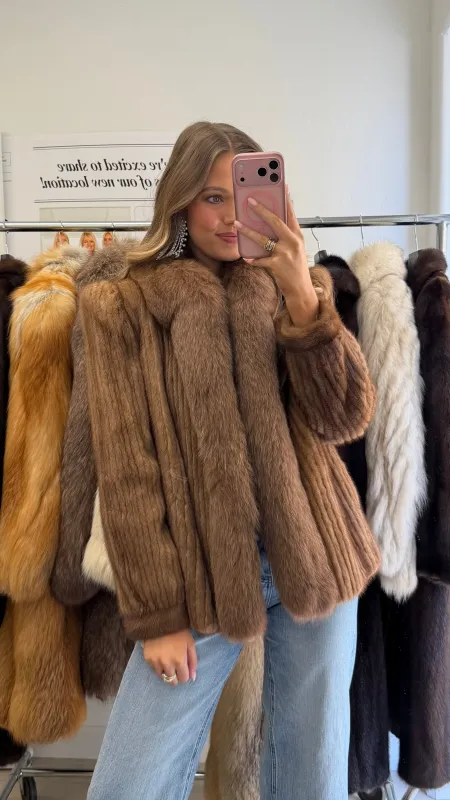 #14 Vintage Corded Pastel Mink Jacket w/ Fox Tuxedo Size Small made by Glitzy Bella