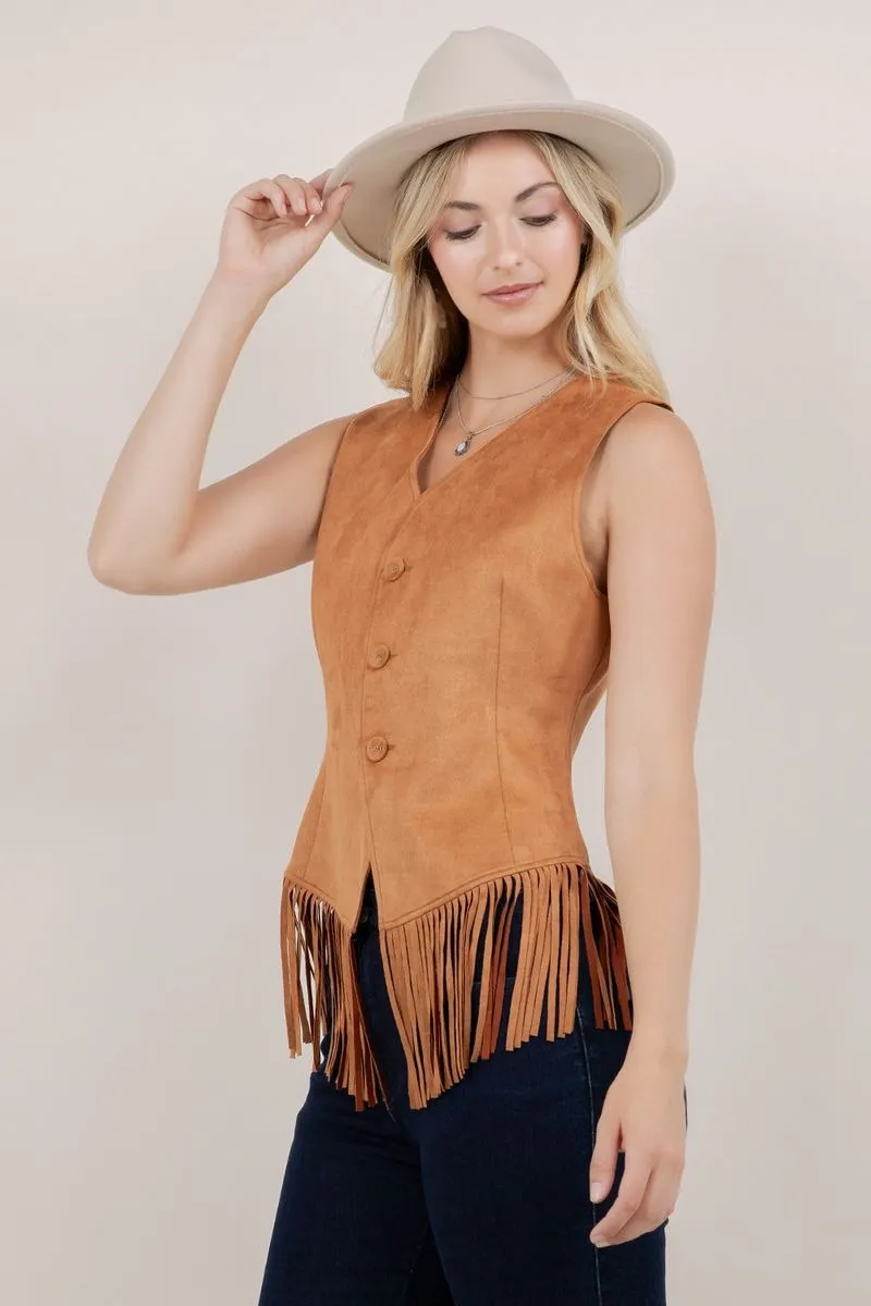 Fringe Suede Vest in Camel sold by Glitzy Bella product image thumbnail 3