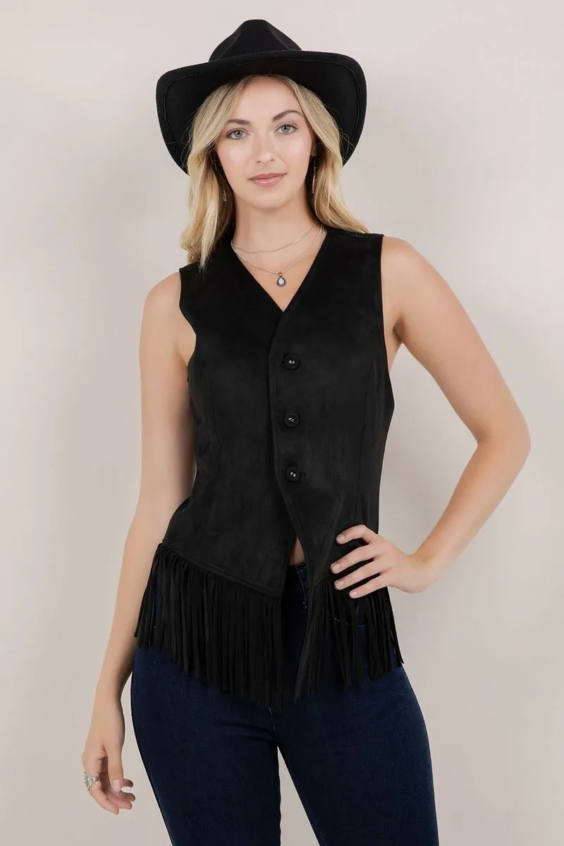 Fringe Suede Vest in Camel sold by Glitzy Bella product image thumbnail 2