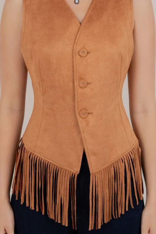 Fringe Suede Vest in Camel made by Glitzy Bella