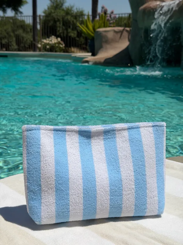 "Cabana Club" Striped Terry Pouch in Blue made by Glitzy Bella