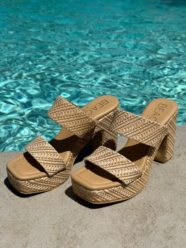 Gem Platform Heel in Nude Raffia made by Matisse