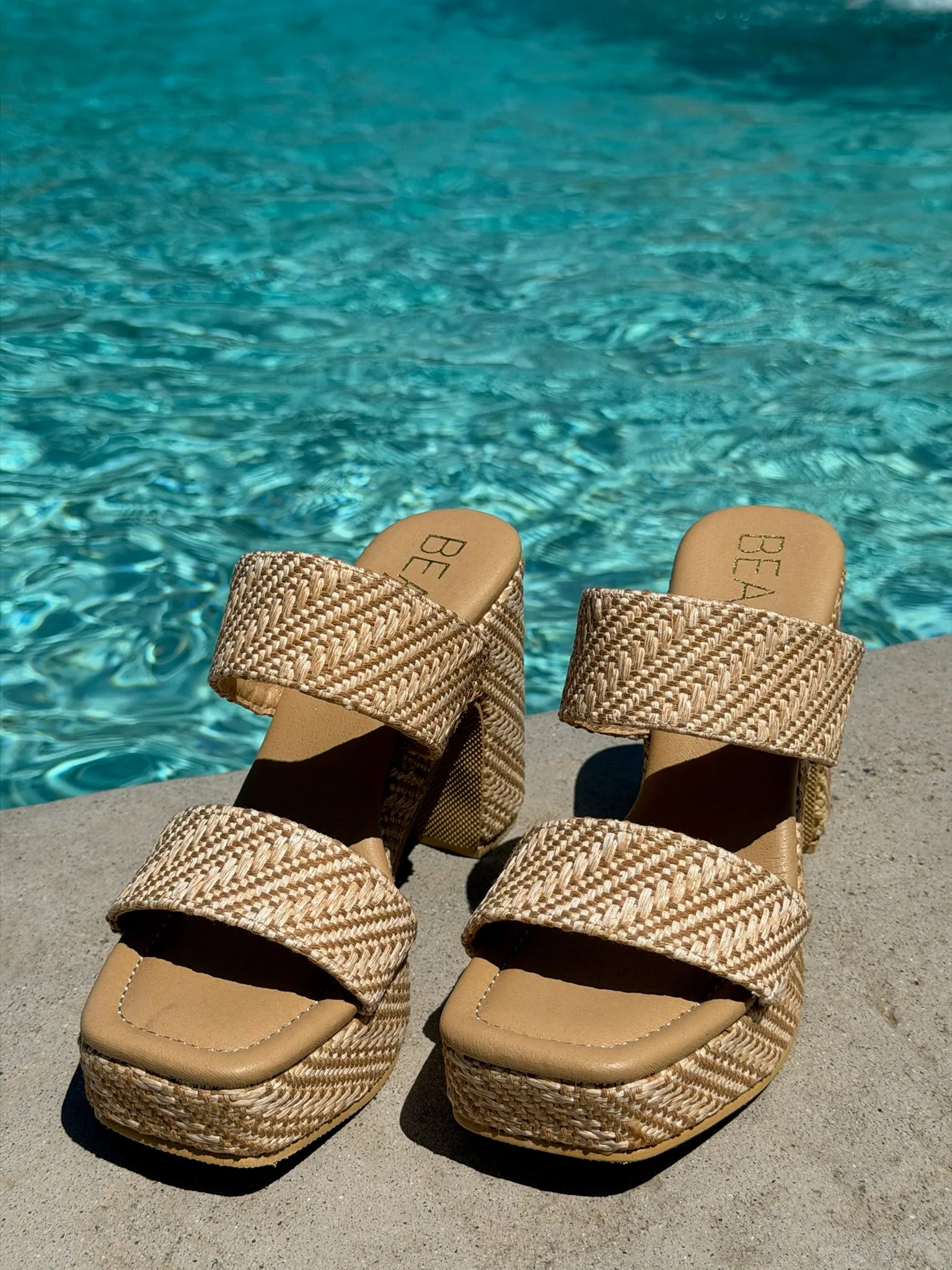Gem Platform Heel in Nude Raffia sold by Glitzy Bella product image thumbnail 3